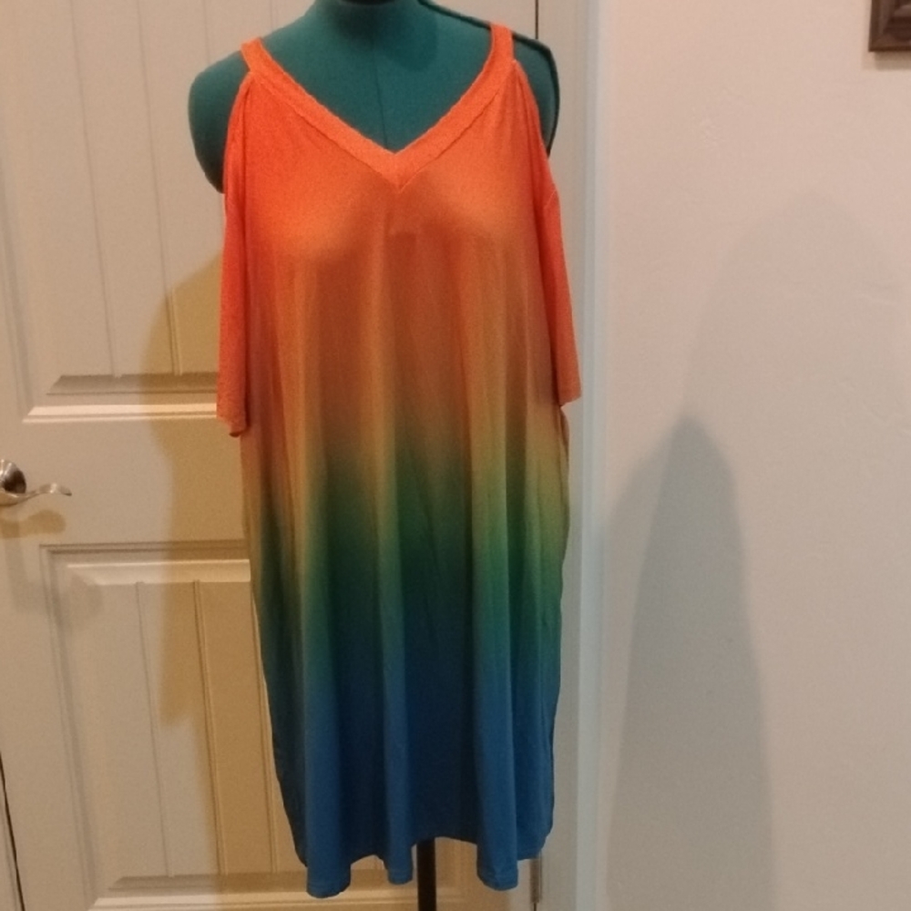 Vibrant Ombre Cold Shoulder Dress